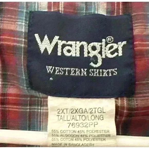 Wrangler Western Shirt Pearl Snap Short Sleeves Striped Collared Size 2XT Men's - Picture 5 of 7